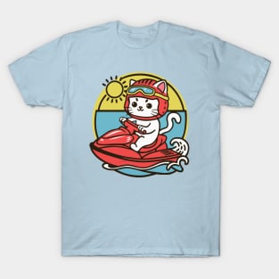 Cute Cat Jet Skiing Summer Gift T-Shirt